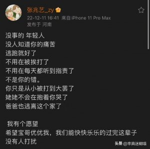 ​“冰柠檬”扮演者张兆艺回应被家暴：家暴不是丈夫，而是亲生母亲
