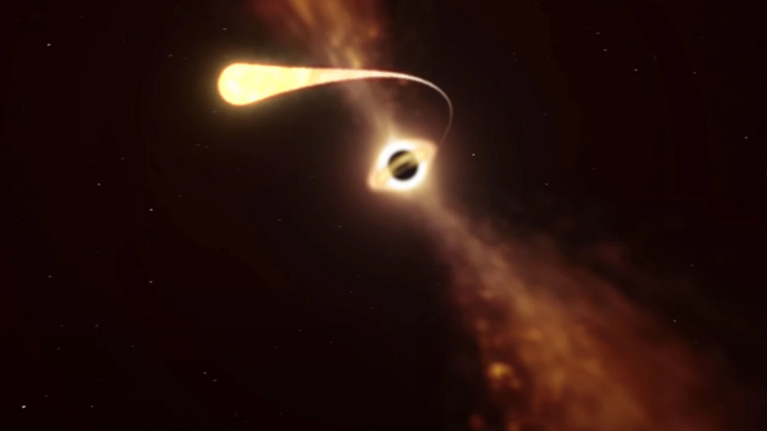 NASA视频展示一颗恒星在围绕黑洞旋转时被吞噬的情景